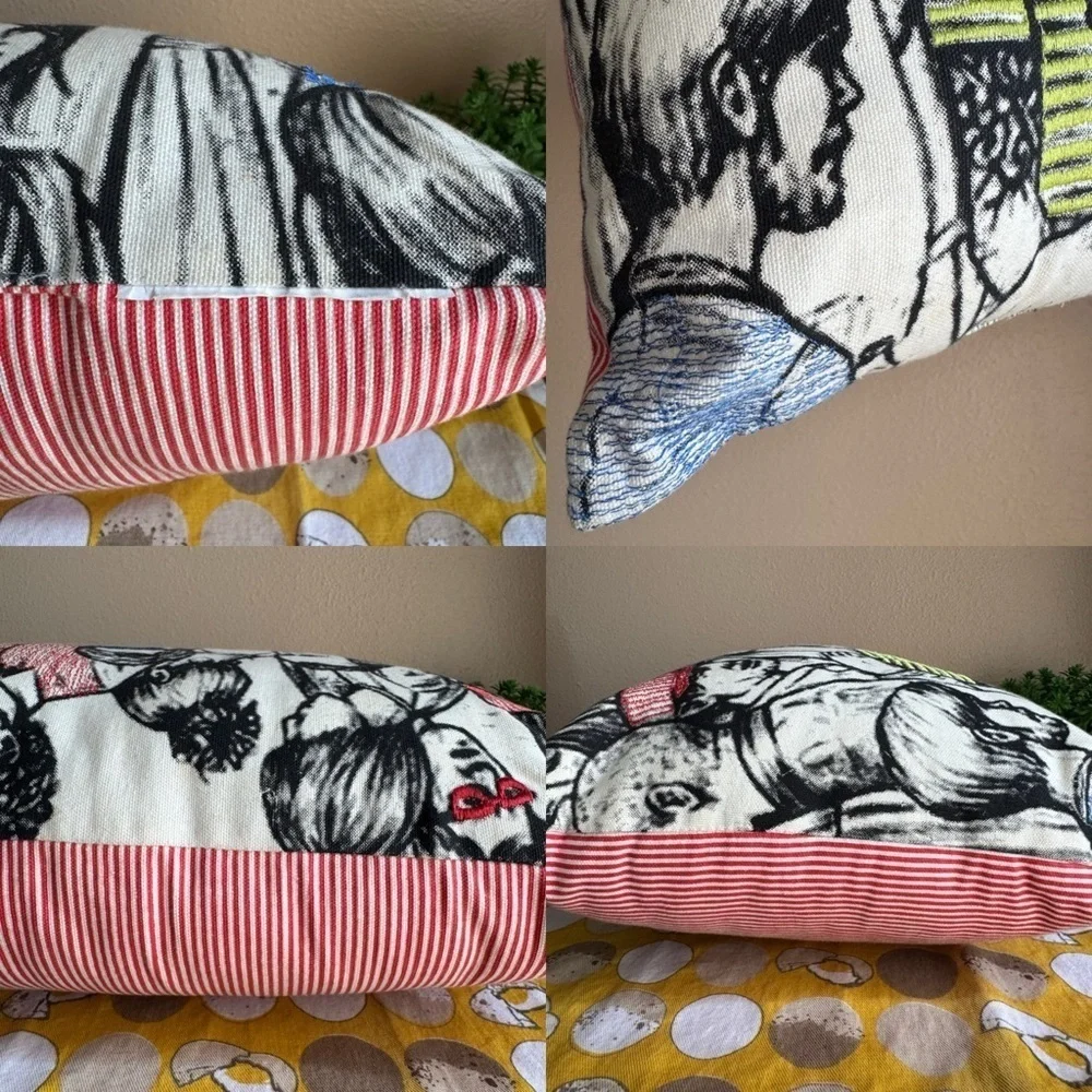 Embroidered Crowd sketch small pillow